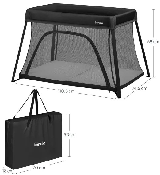 Lionelo - Utazóágy 3 az 1-ben ALICE fekete