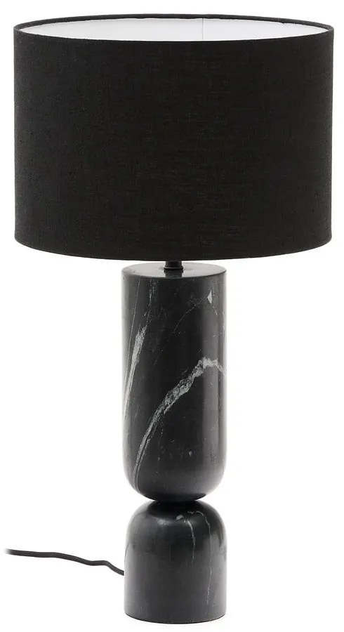Fekete márvány asztali lámpa textil búrával (magasság 57 cm) Vex – Kave Home