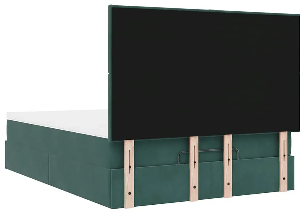 Ottomán ágykeret matracokkal sötétzöld 140x190cm bársony