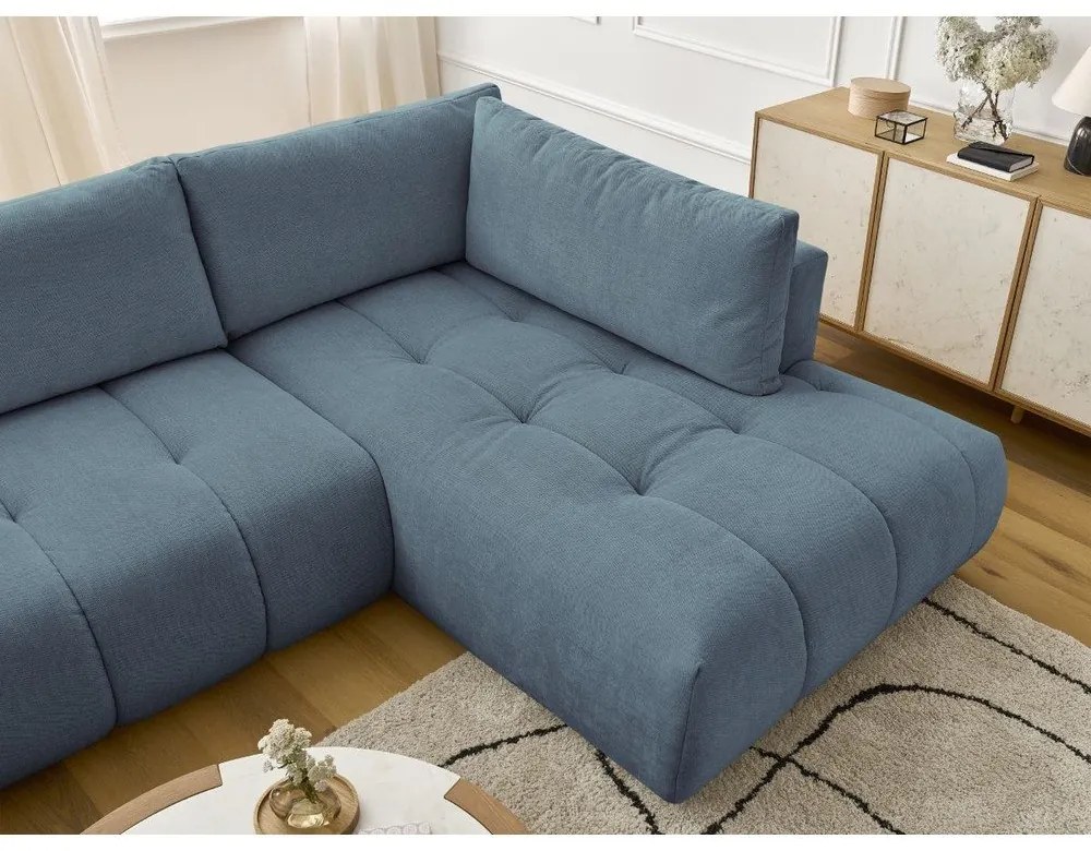 Kék kinyitható-tárolóhelyes sarokkanapé (jobb oldali-U alakú) Fuji – Bobochic Paris