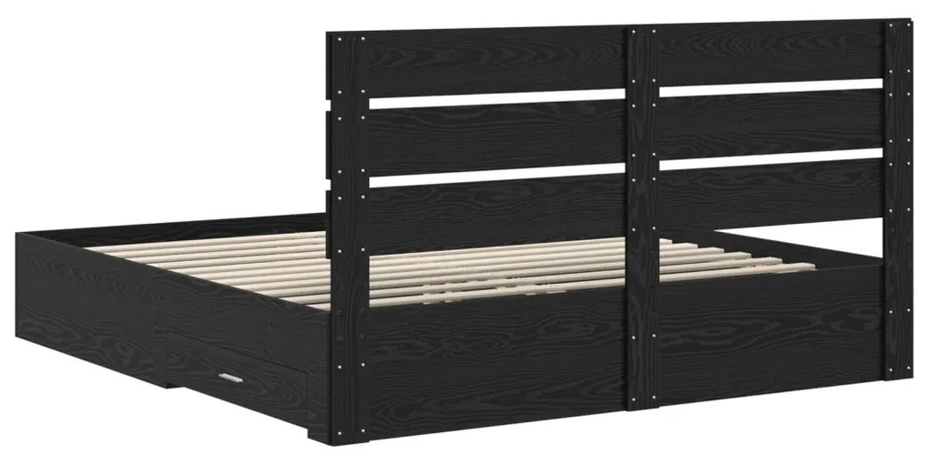 vidaXL Ágykeret fiókkal fejtámlával Fekete tölgy 180 x 200 cm Faanyag