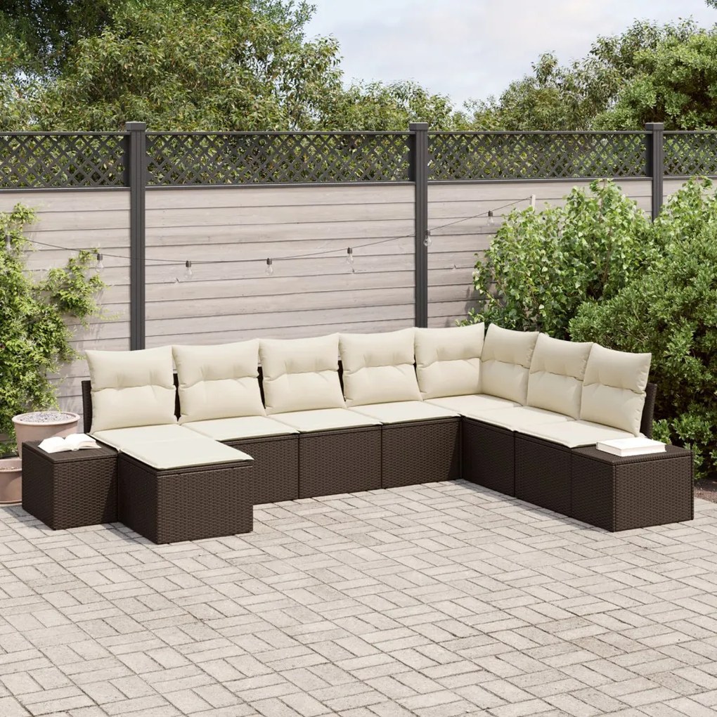 8 darabos kerti kanapészett párnákkal Barna poly rattan