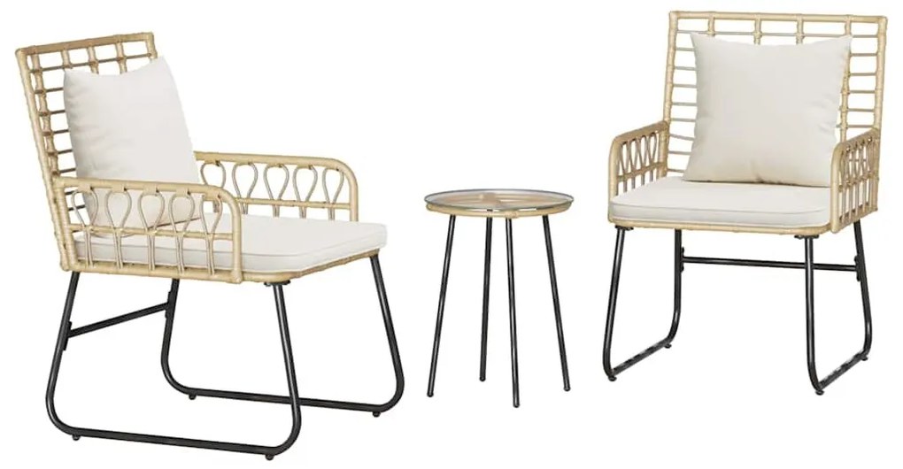 Kert étkező szett 3 pcs Barna Fekete Krém Poli rattan és acél