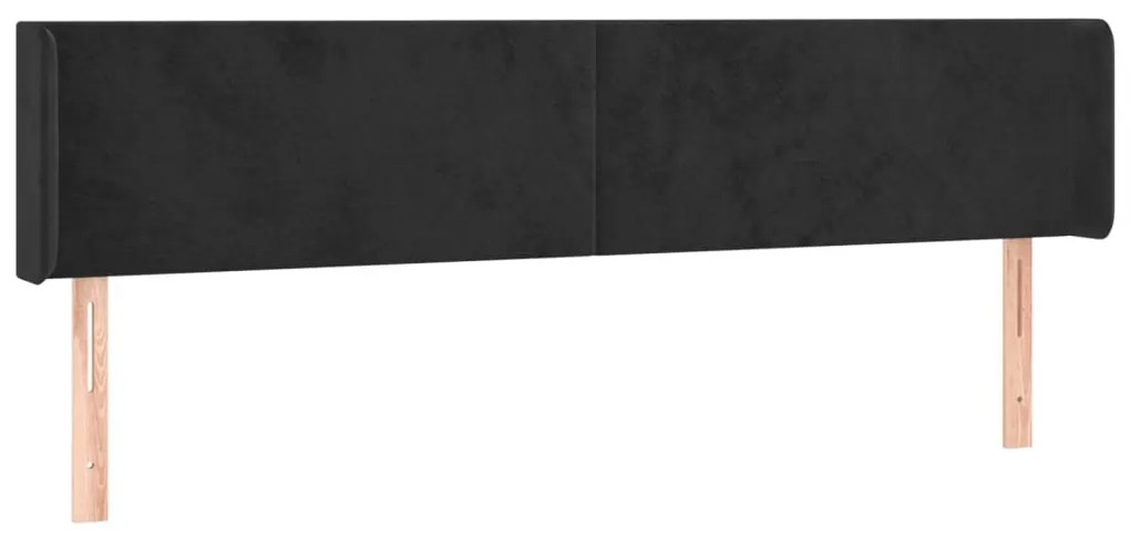 fekete bársony szárnyas fejtámla 203x16x78/88 cm