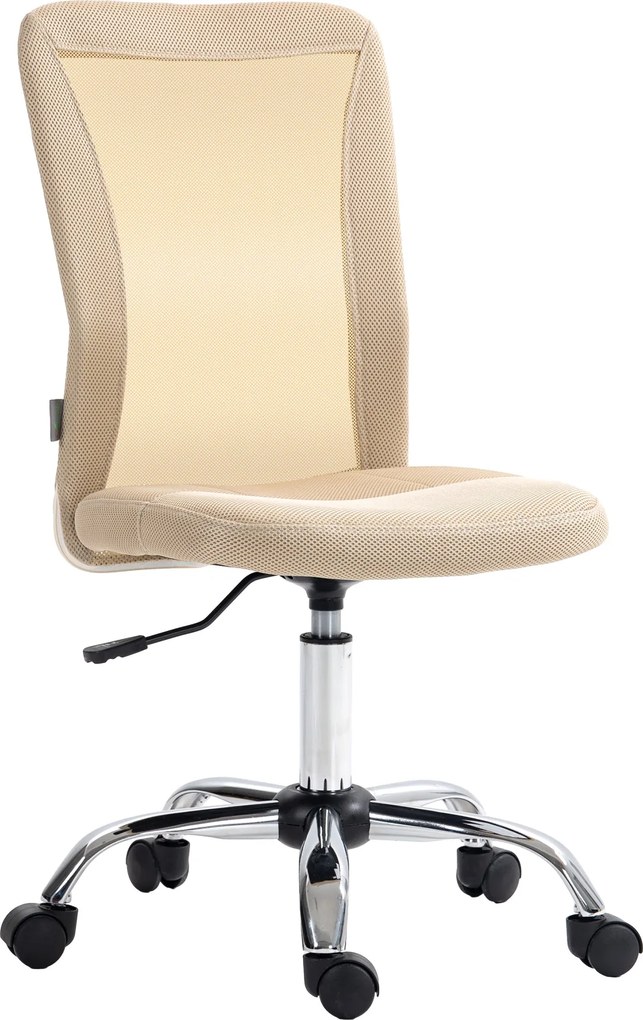 Vinsetto Hálós Irodai Szék Karfa Nélküli Forgós Asztali Szék Magasságállítással - 100 kg Maximális Teherbírás - 43x56x90-100 cm Beige | Aosom