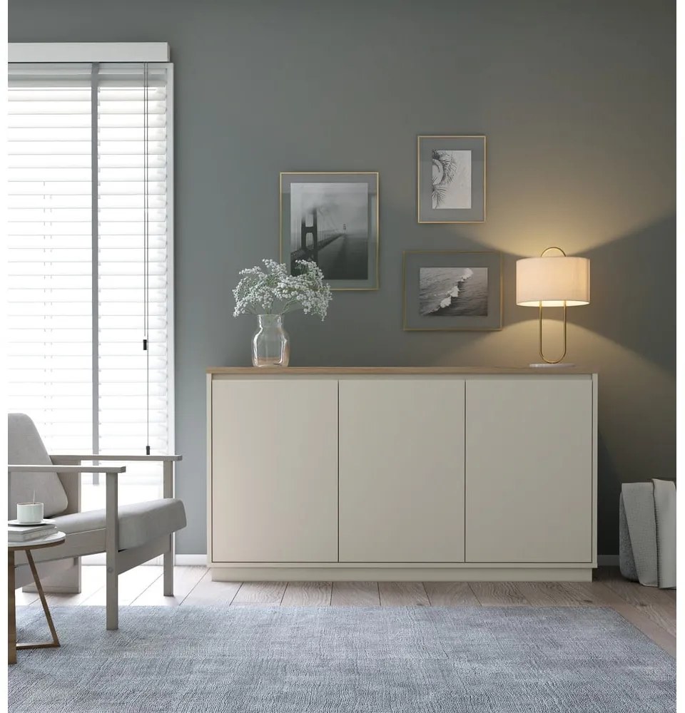 Bézs komód tölgyfa dekorral 152x84x40 cm Loreta – Marckeric