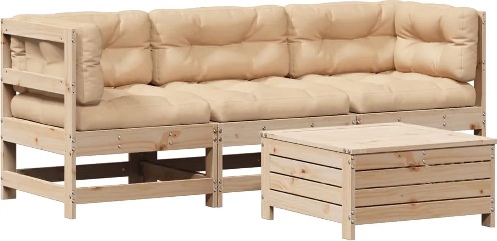 vidaXL 4 részes tömör fenyőfa kerti ülőgarnitúra párnákkal