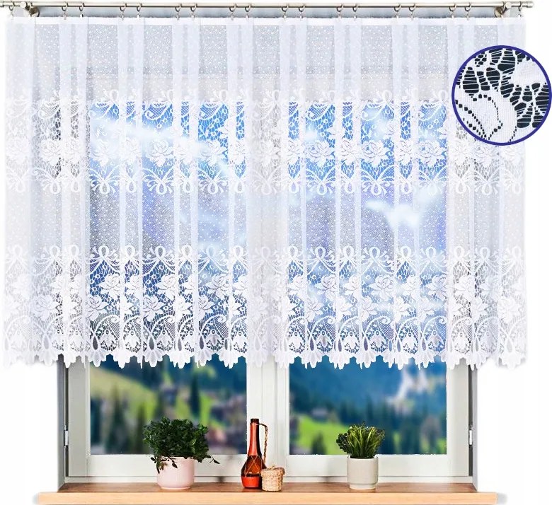 Rövid Jacquard Függöny 550x120 Nappaliba Virágok Rózsák Fehér Békák