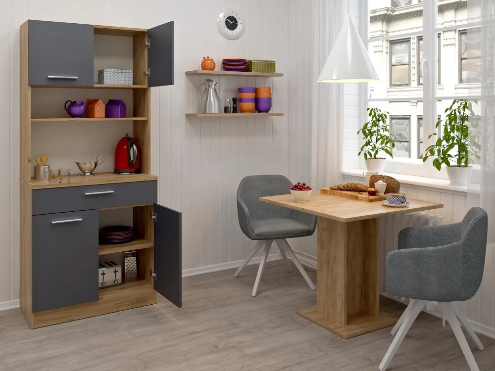 Négyajtós szekrény, artisan tölgy/grafit, DOMIS NEW