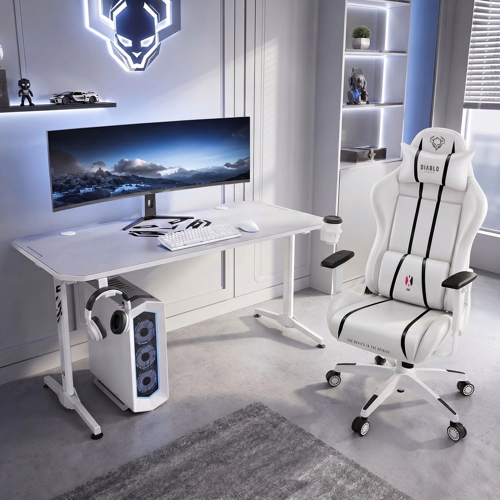 Gamer asztal 140 cm fehér: Diablo X-Mate 1400