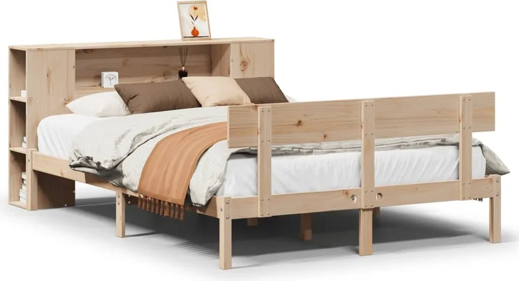 vidaXL tömör fenyőfa könyvespolcos ágy matrac nélkül 120 x 190 cm