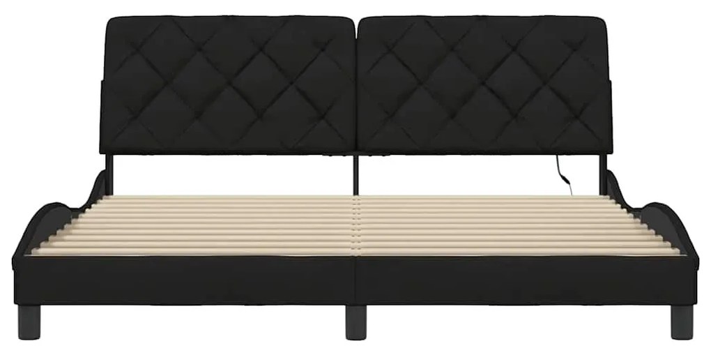 fekete szövet ágykeret LED-es matrac nélkül 180 x 200 cm