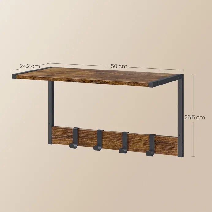 2 db fali polc szett, MDF + fém, öreg tölgy/fekete színben, 50×24×27 cm – ABP-E1083 WT