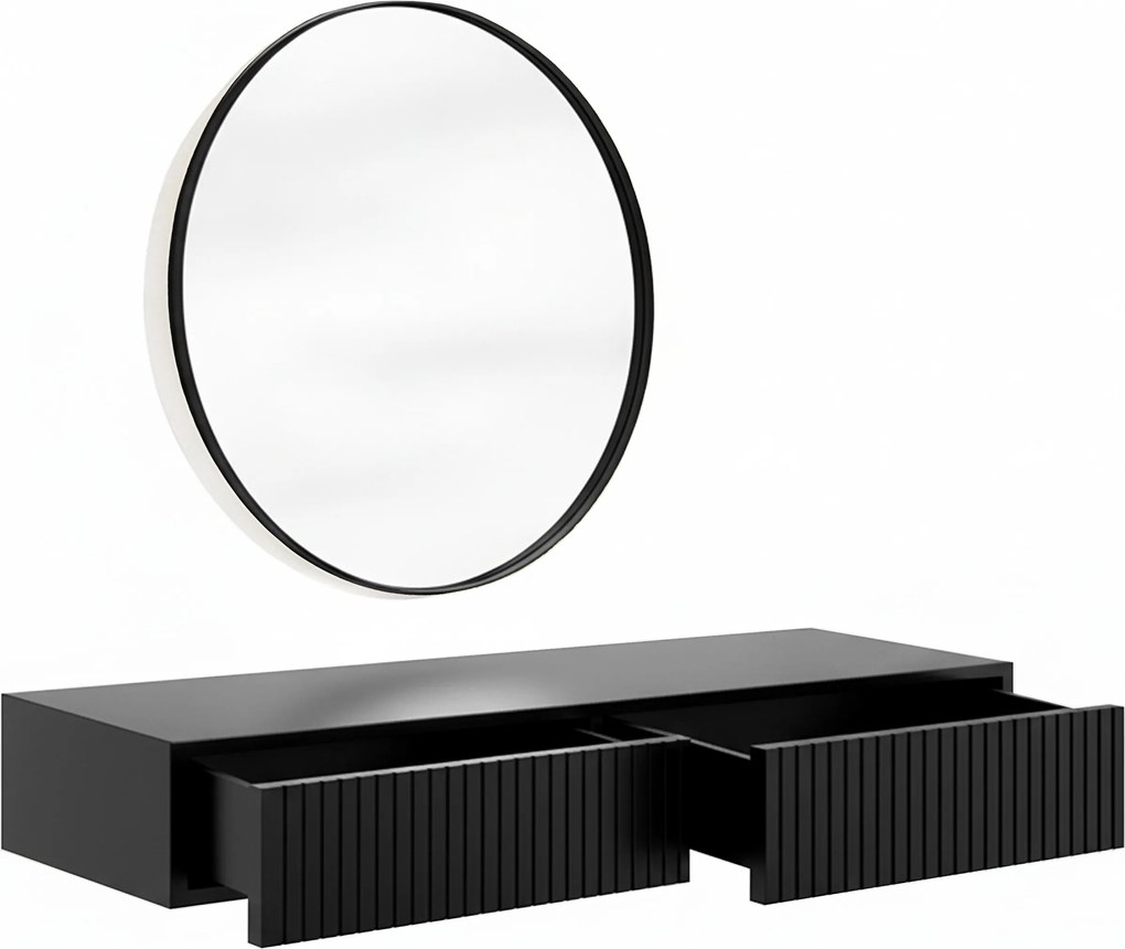 Nicole fali sminkasztal fekete tükörrel 60 cm - matt fekete / fekete
