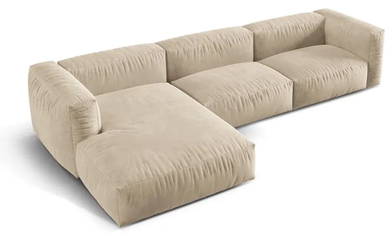 Bézs bársony moduláris sarokkanapé (bal oldali-heverő résszel) Martina – Micadoni
