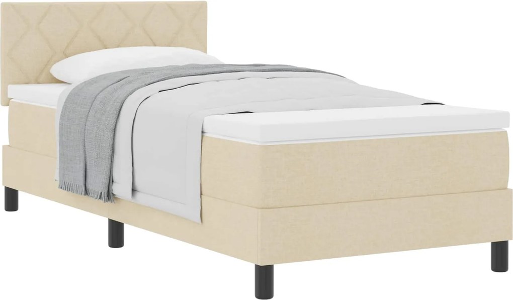vidaXL Boxrugós ágy matracmal fejtámlával Krém 90 x 190 cm szövet