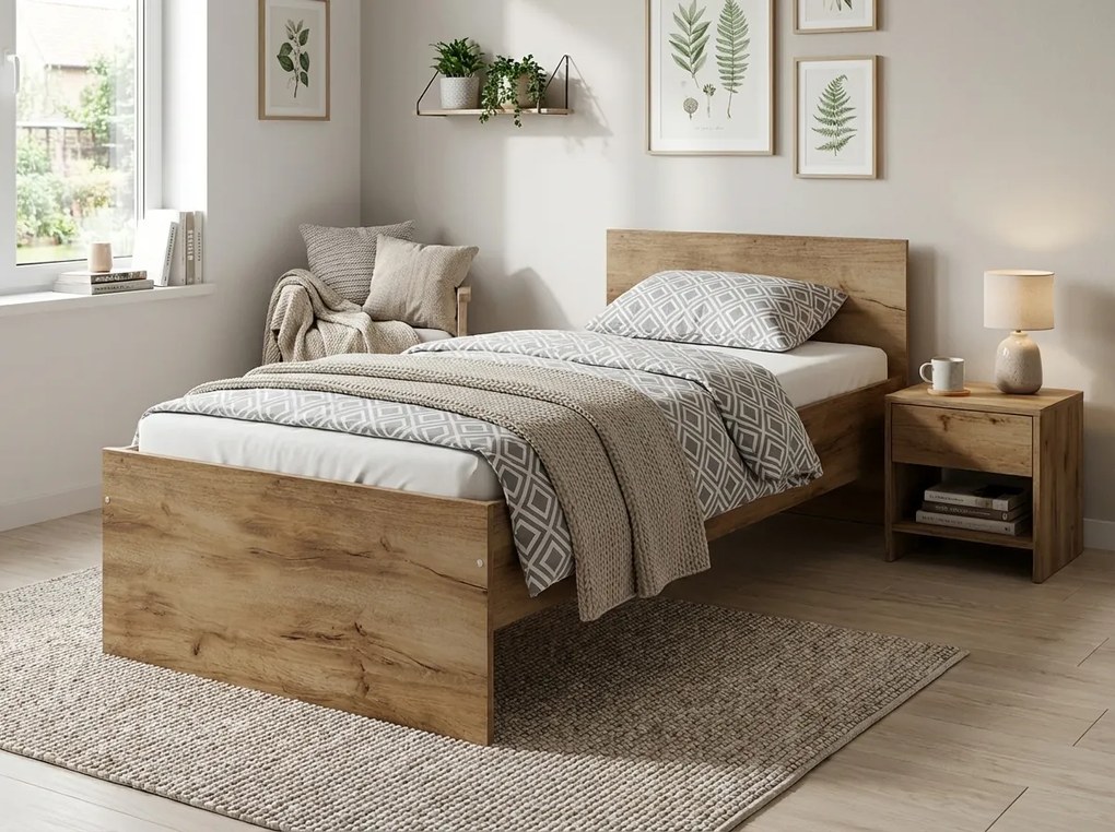 Ágy ELISA 90 x 200 cm, artisan tölgy Ágyrács: Lamellás ágyrács, Matrac: Deluxe 10 cm matrac