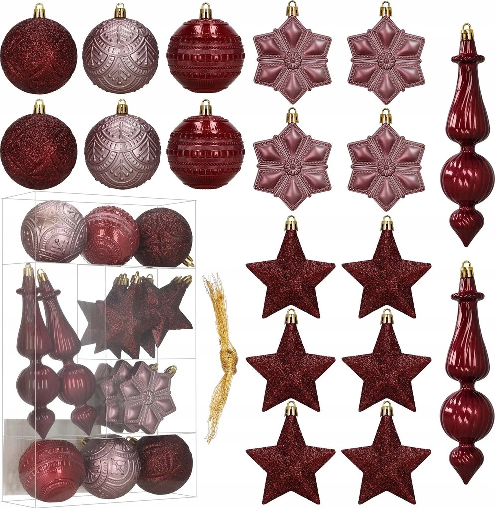 Karácsonyfadísz Lila Rózsaszín 18 db-os Karácsonyfa Szett 7/9cm Törhetetlen