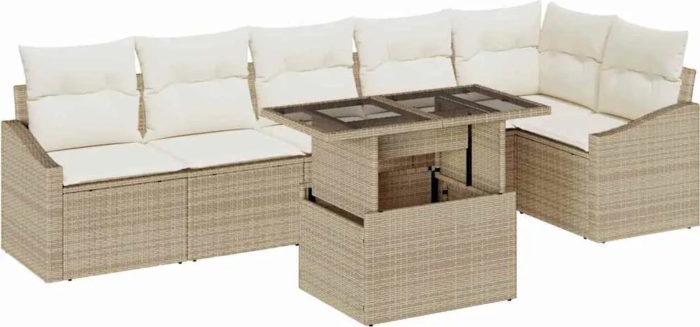 vidaXL Kerti Kanapé Szett párnával 7 pcs Beige és krém polirattan