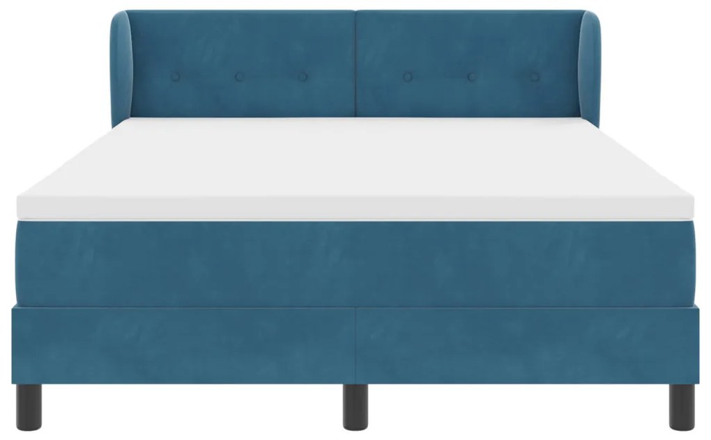 Boxspring Ágy Matraccal Sötétkék 140x200 cm Bársony