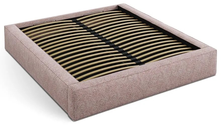 Világos rózsaszín kárpitozott ágyneműtartós franciaágy ágyráccsal 200x200 cm Simon Darren – Micadoni