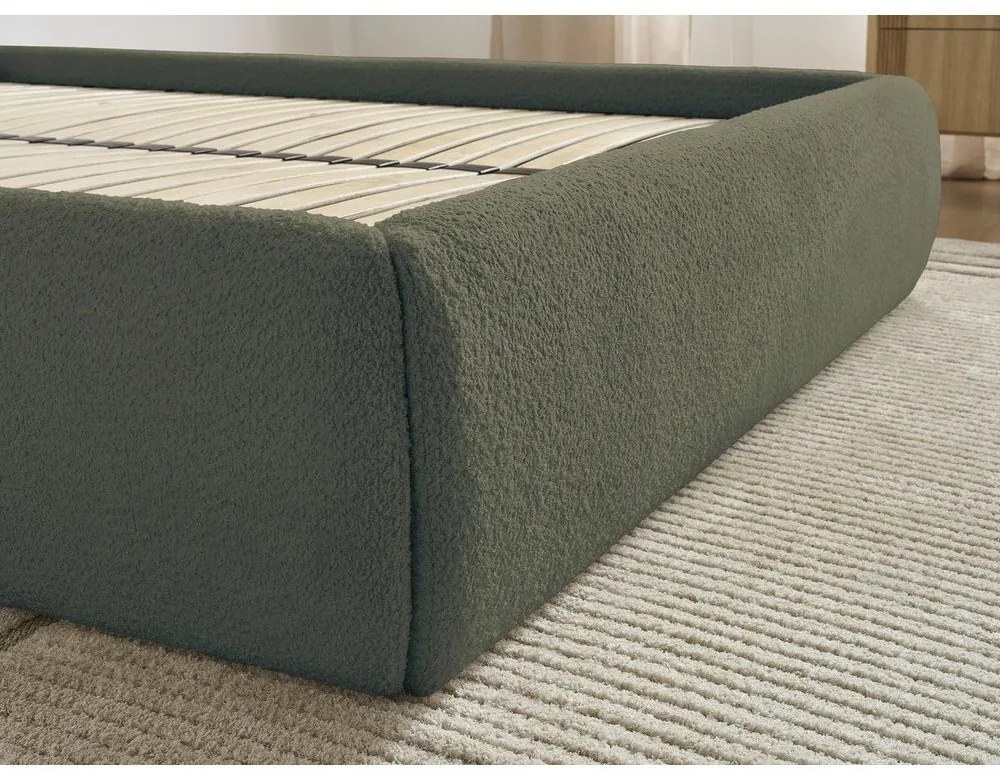 Sötétzöld kárpitozott ágyneműtartós franciaágy ágyráccsal, ágytámla nélkül 180x200 cm Inera – Bobochic Paris