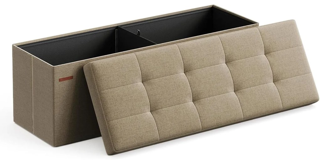 Tárolós ülőke, összecsukható pad, 38 × 110 × 38 cm, tevebarna színben