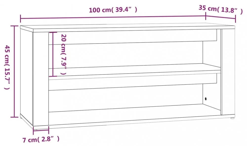 betonszürke szerelt fa cipőtartó 100x35x45 cm