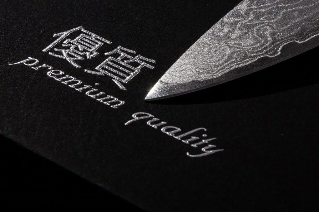 G21 Damascus Premium késkészlet bambusz blokkban, doboz, 3 db + köszörűkő