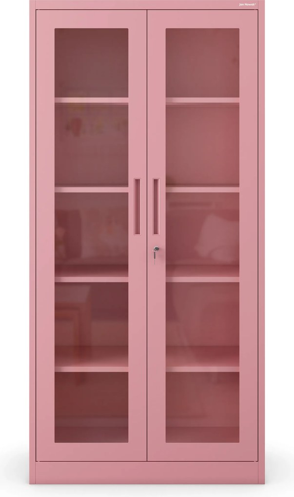 Üveges orvosi szekrény, orvosi vitrin púderrózsaszín színben, 900x1850x400 mm: AMELIA Fresh Style