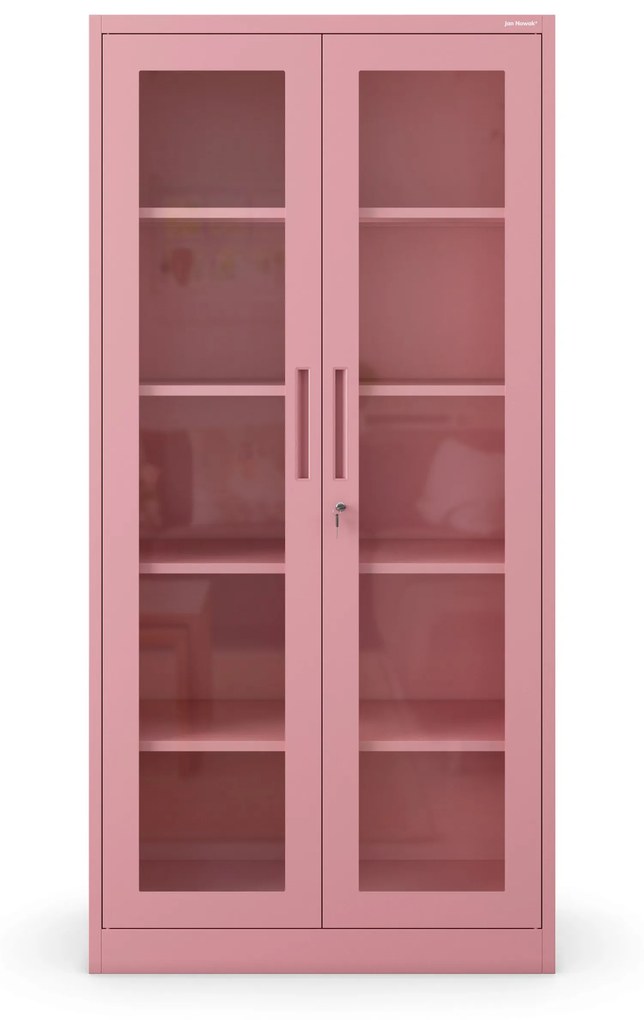 Vitrines szekrény AMELIA, 900 x 1850 x 400 mm, Fresh Style: púderrózsaszín
