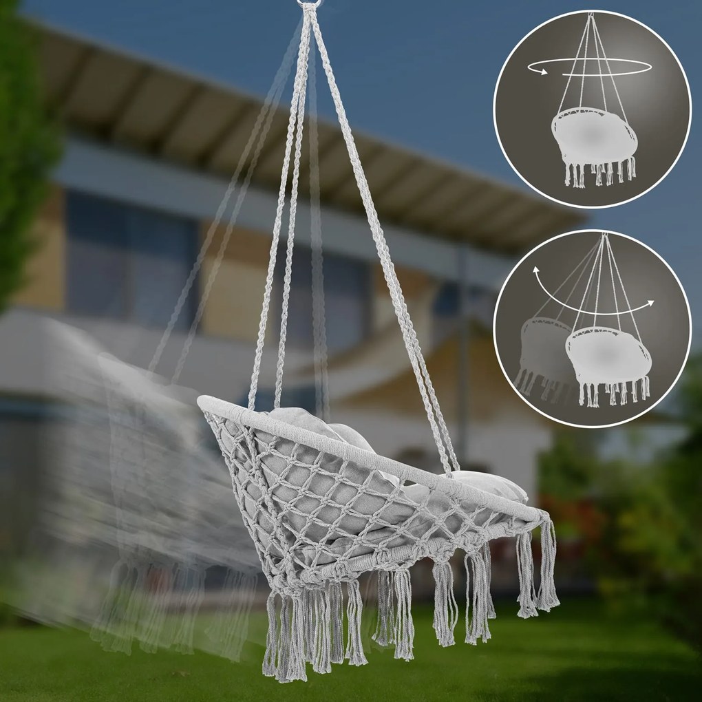 Detex BOHO függőszék párnával, Ø61cm, világosszürke