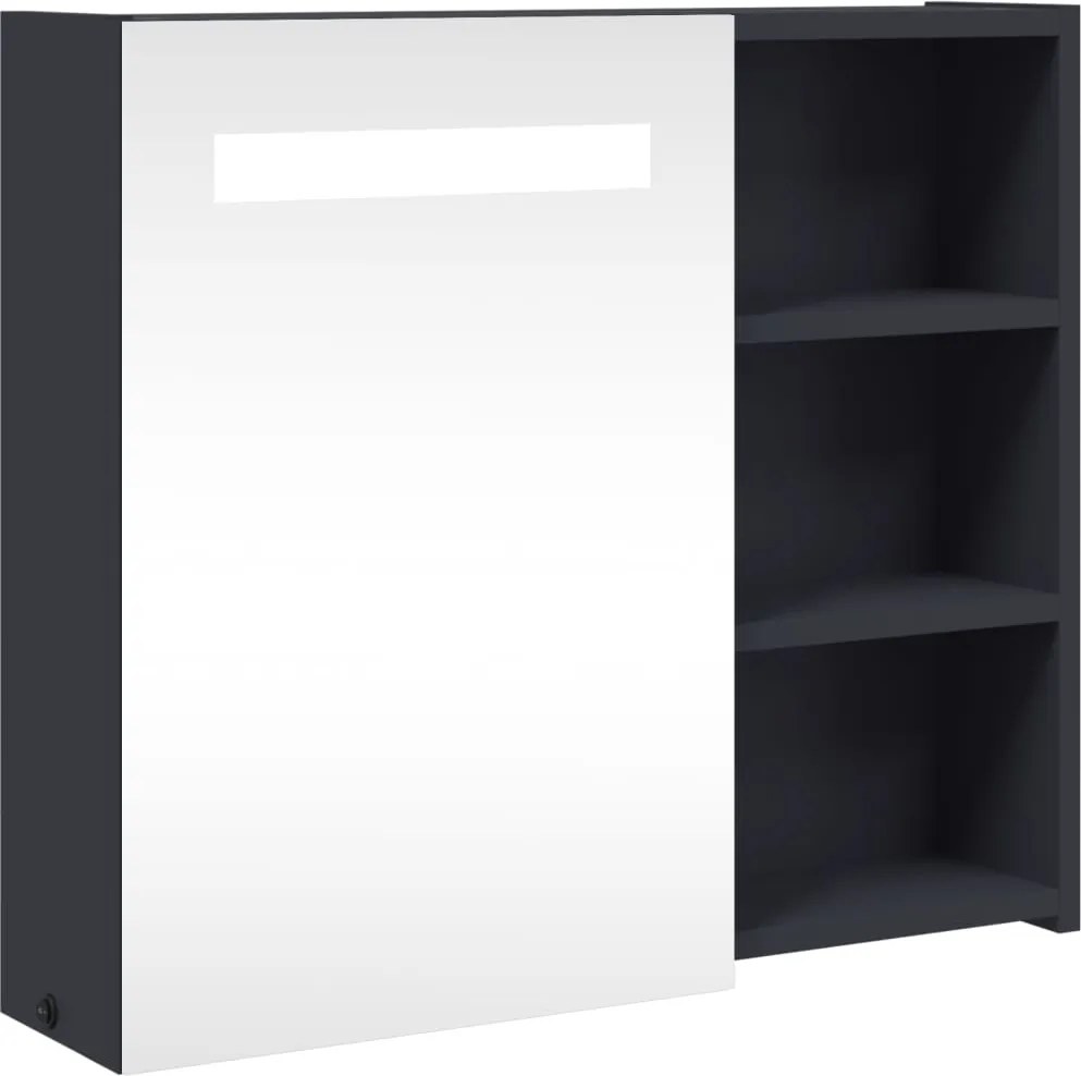 vidaXL szürke tükrös fürdőszobaszekrény LED-del 60 x 13 x 52 cm
