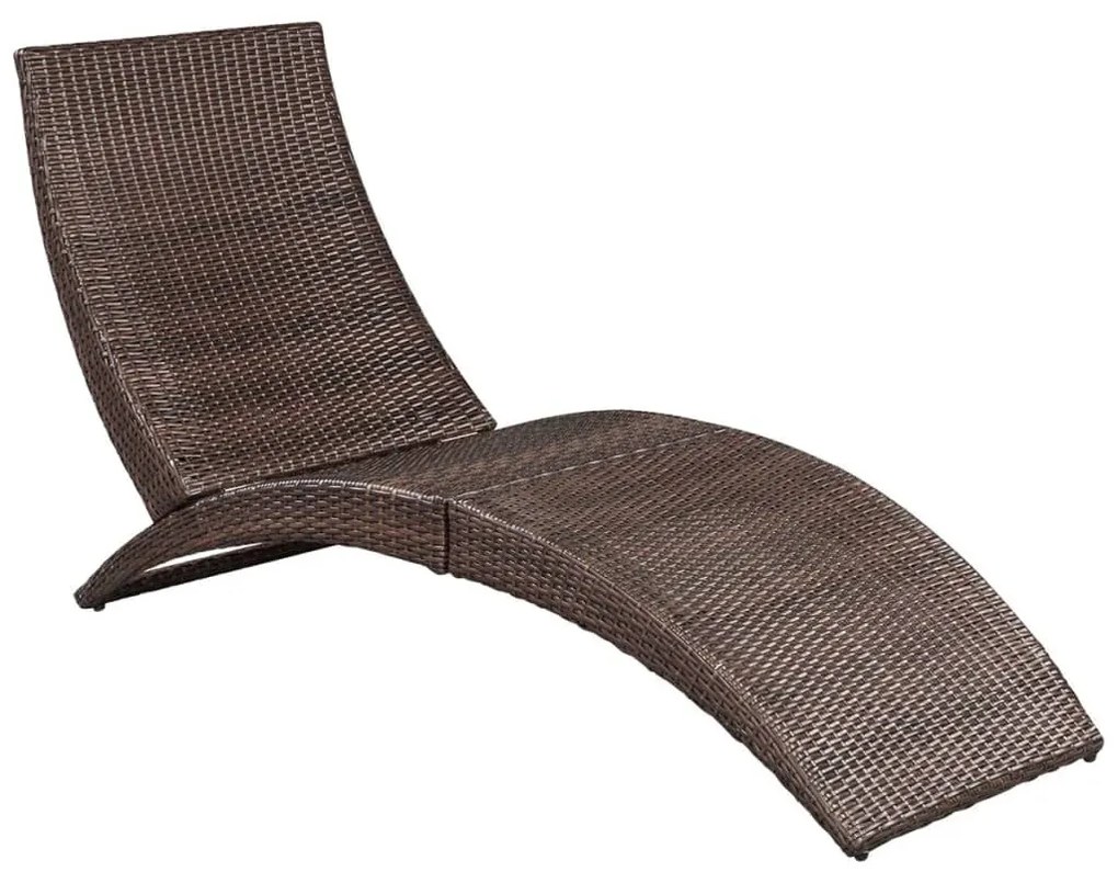 Barna összecsukható polyrattan napozóágy párnával