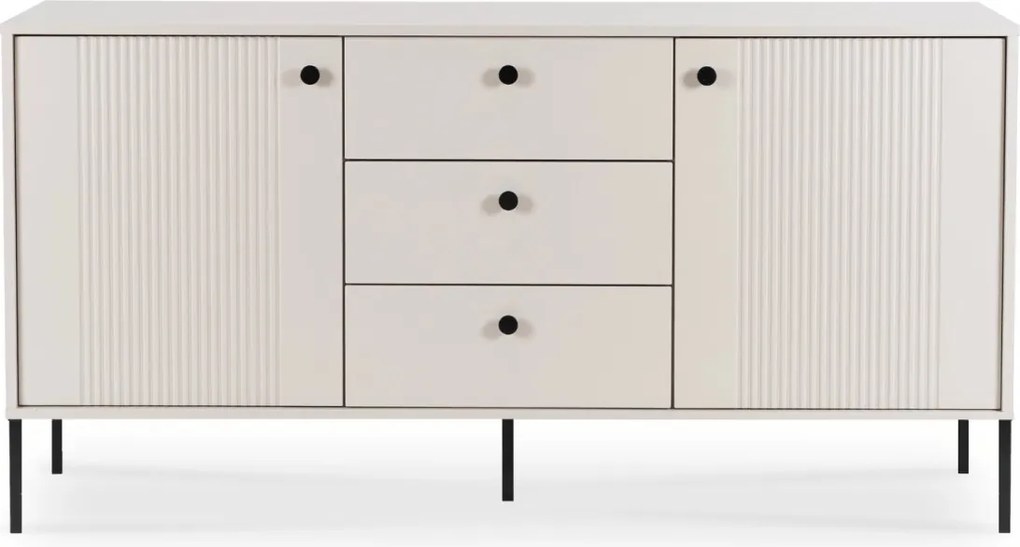 Komód 154 cm méretben, kétajtós, fiókos, bordázott kivitelben, kaszmir színben SOFT