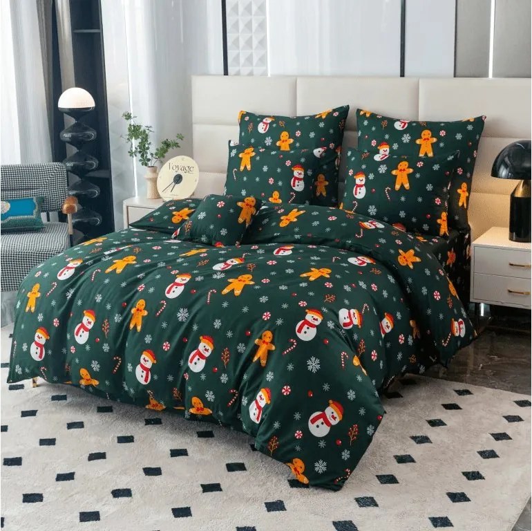 Polipamut ágynemű SNĚHULÁK ÉS MÉZESKALÁCS POLY zöld Ágyneműhuzat mérete: 70 x 90 cm | 140 x 220 cm
