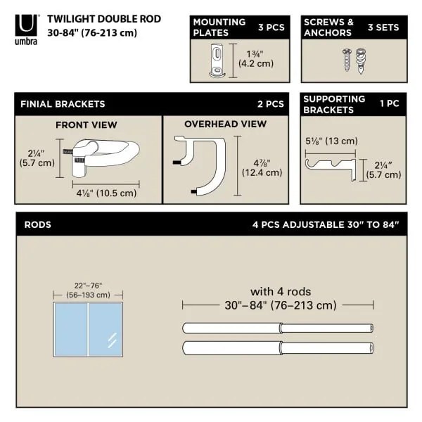 Acél bővíthető dupla függönykarnis 76 - 213 cm Twilight – Umbra