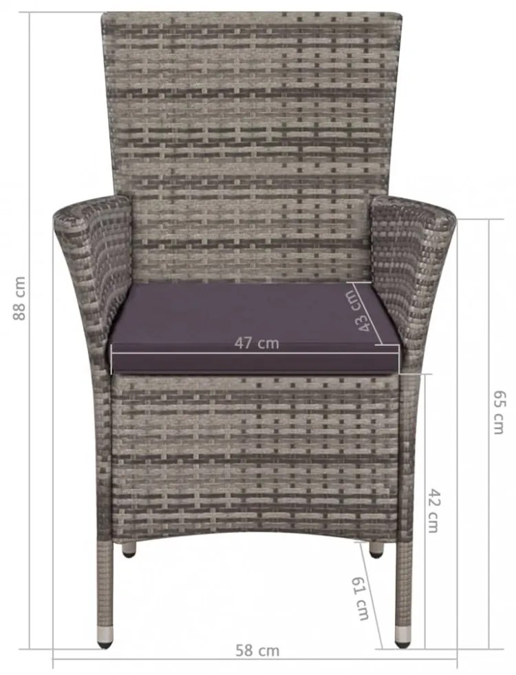 9-részes szürke kültéri polyrattan étkezőszett párnákkal