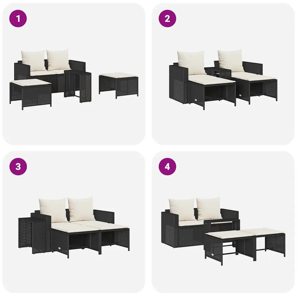 5 részes polyrattan kerti kanapé garnitúra párnákkal stackable