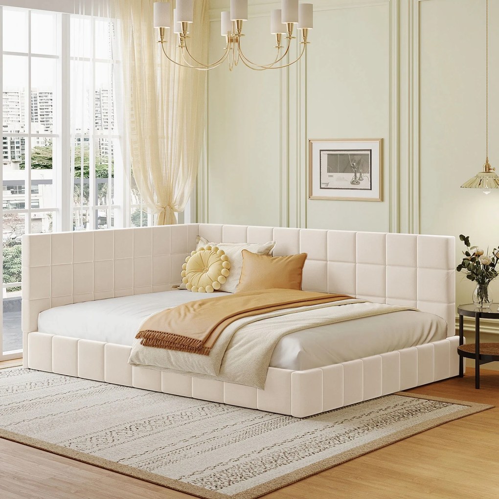 Kárpitozott ágy Kanapé alvás funkcióval Gyerekágy 140x200cm Bézs