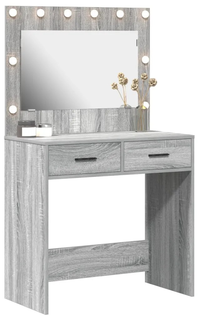 Öltözködőasztal LED fényekkel Szürke Sonoma 78,5x41x135 cm