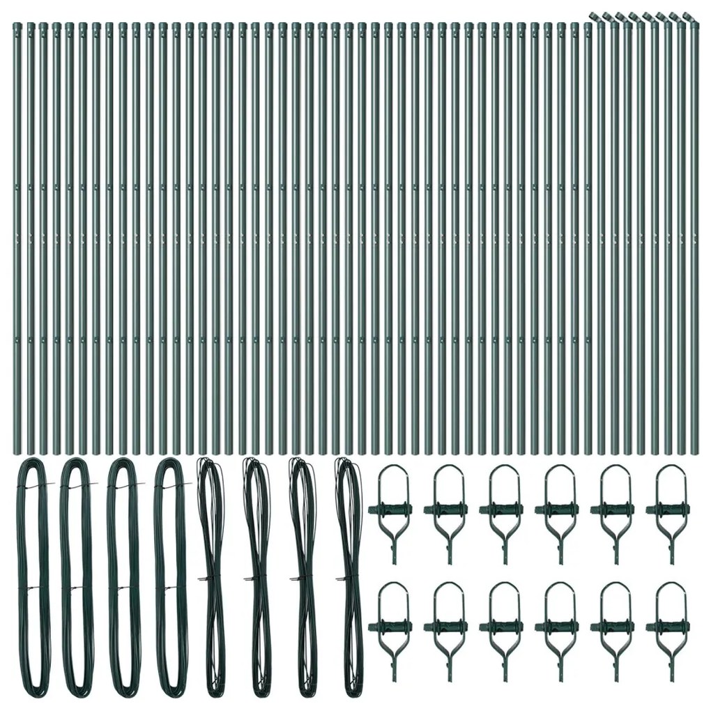 Kerítésoszlopok 52 db Zöld Ø32 mm 150 cm Horganyzott Acél