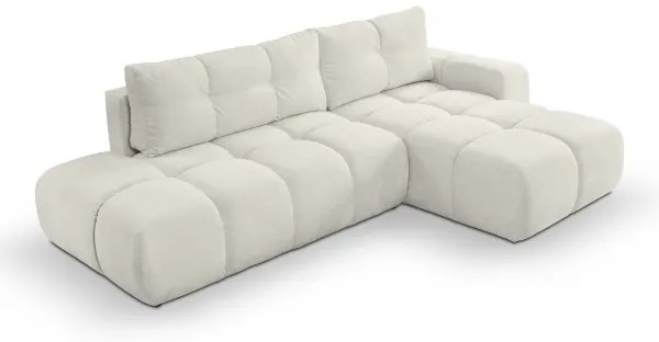 Ággyá alakítható, jobbos, L-alakú kárpitozott sarokkanapé tárolóhellyel ALMADA, bézs