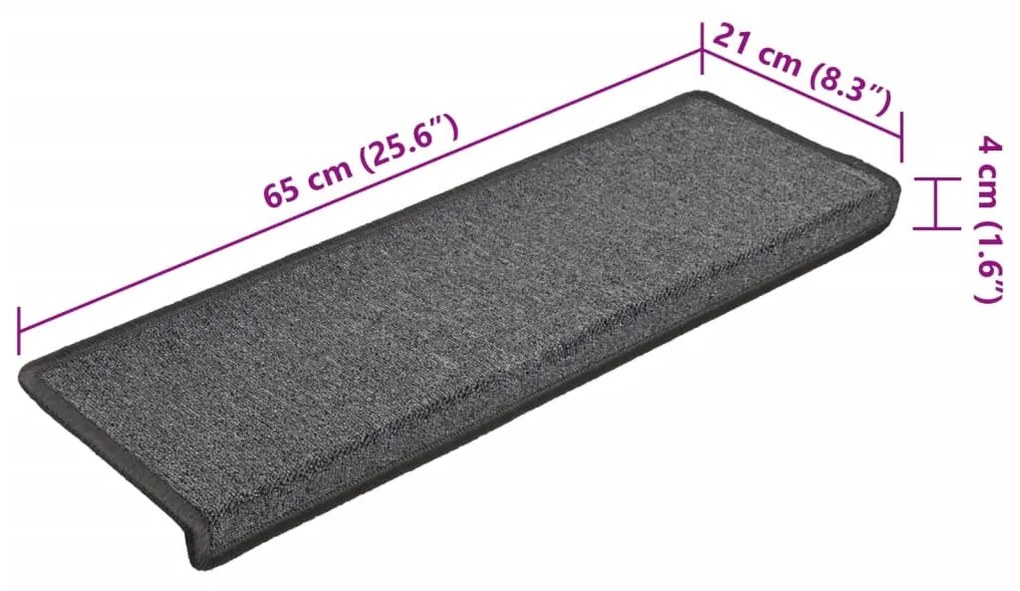 15 db sötétszürke lépcsőszőnyeg 65x21x4 cm