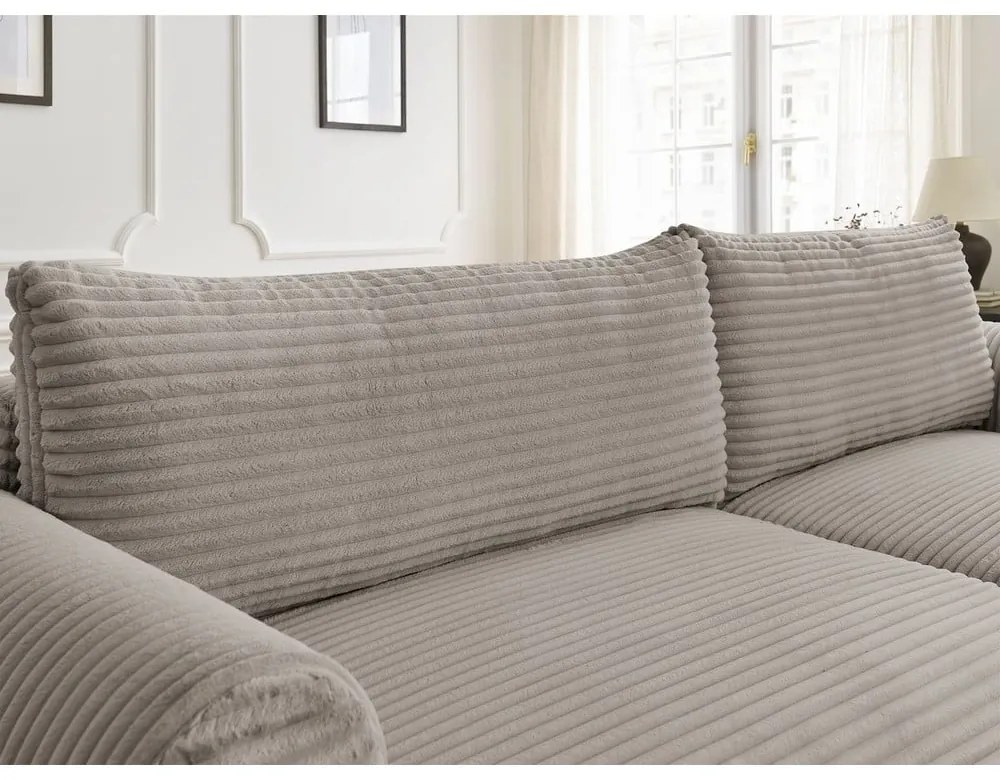 Világosszürkés bézs kordbársony kinyitható sarokkanapé (jobb oldali) Lucien – Bobochic Paris