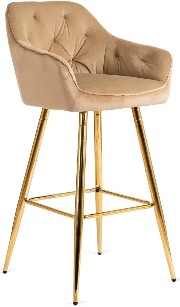 Bézs Bársony Bárszék Aranyszínű Lábbal. SALEM