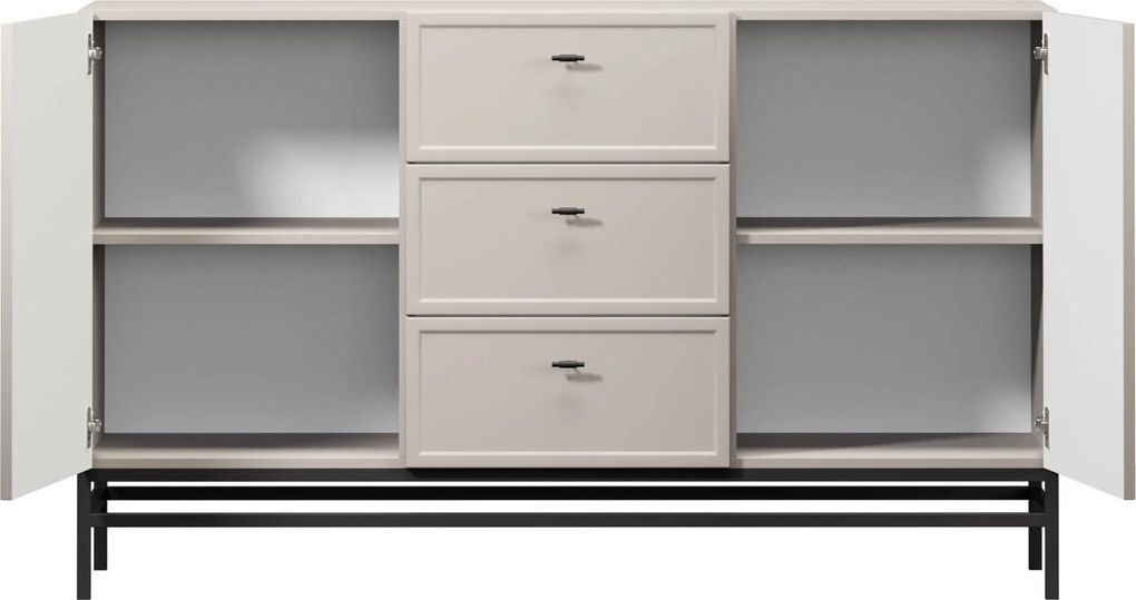 Lorini komód 150 cm - kasmír / fekete T-bar fogantyúk / fém lábak