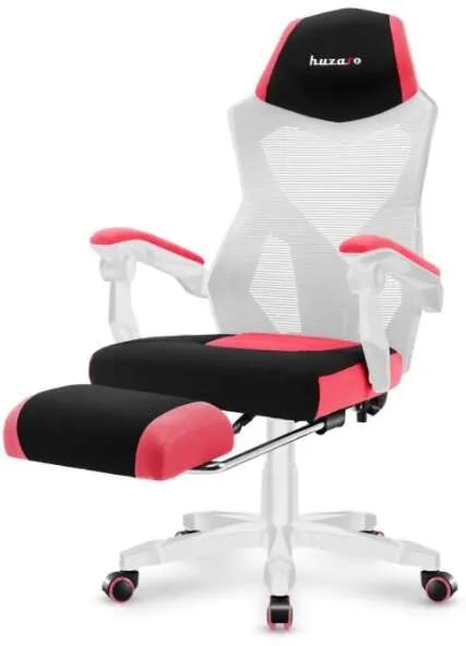 Huzaro Combat 3.0 Gamer szék lábtartóval - fehér-rózsaszín
