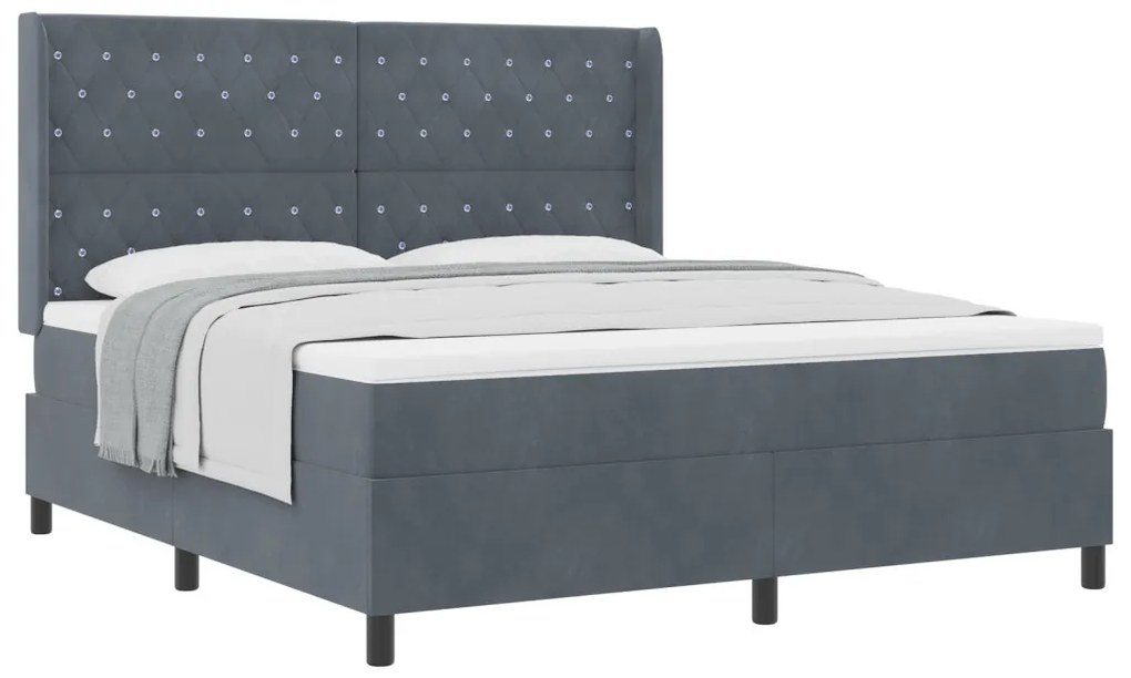 Boxspring Ágy Mattal Sötétszürke 180x200 cm Bársony