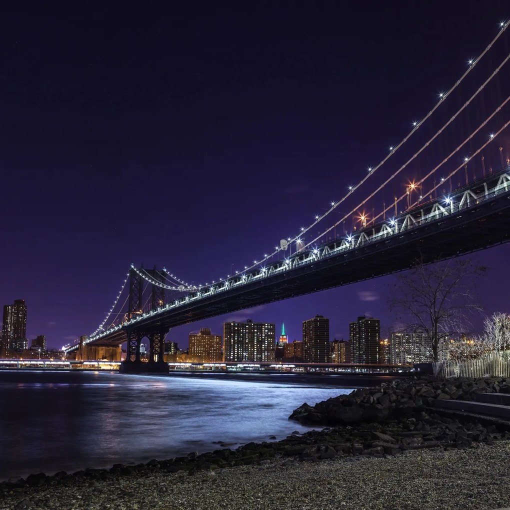 Poszter 100x100cm Manhattan híd és Alsó-Manhattan panoráma, Assaf Frank